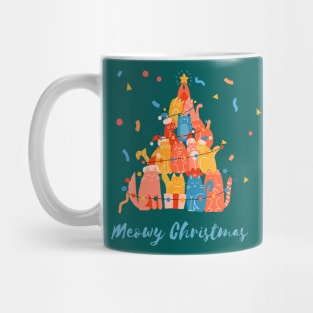 Meowy Christmas, festive Xmas Cat tree illustration Mug